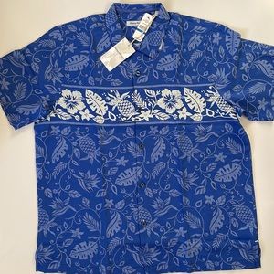 Tommy Bahama Sport Pina Plazzo Camp 100% Silk Shirt Team Blue XL